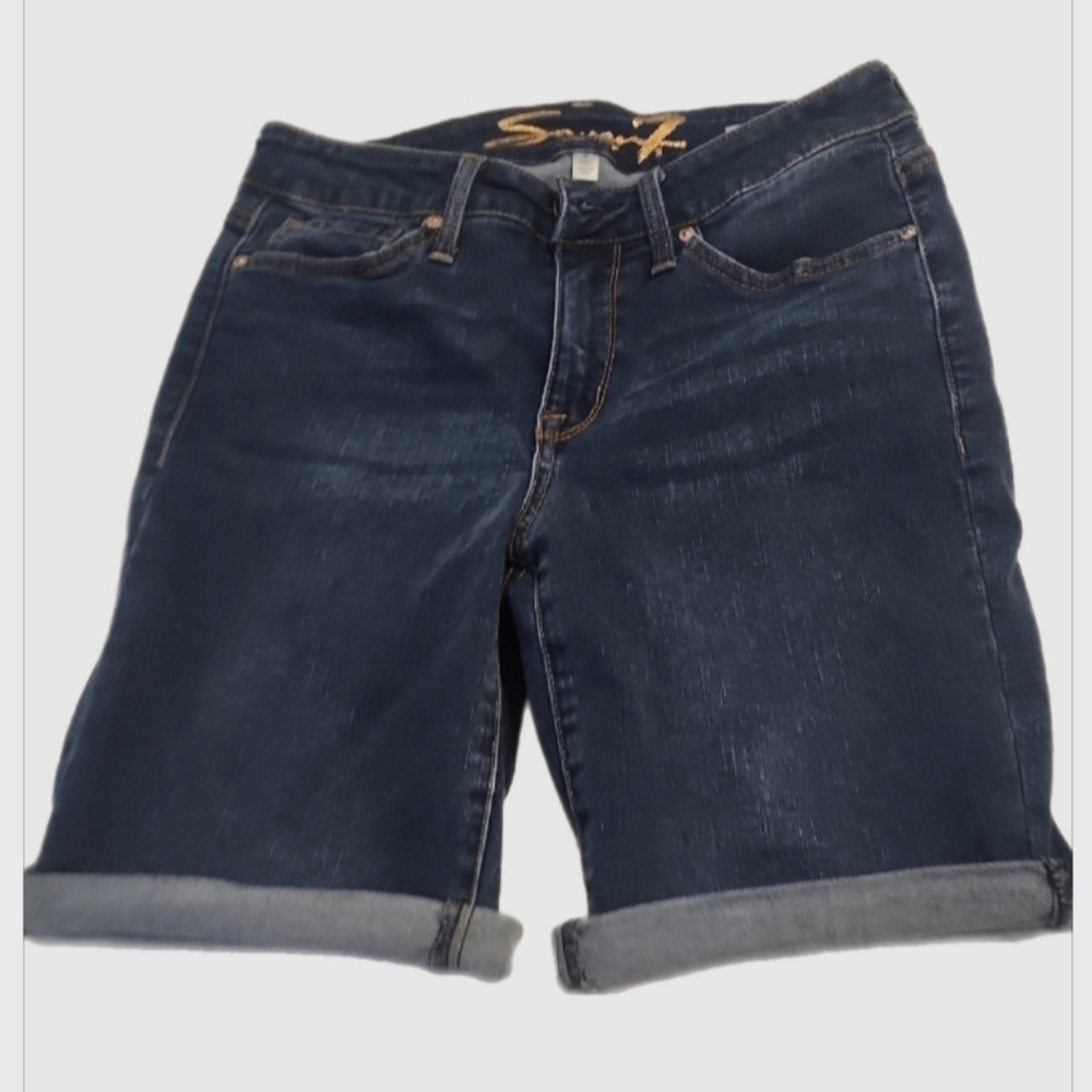 7 For All Mankind Dark Blue Denim Berumuda Shorts